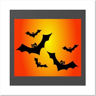 Flying bats in the evening sun - Halloween design Posters and Art